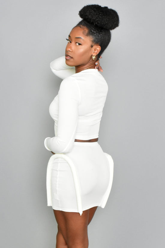 Long Sleeve Ribbed Crop Top and Skirt Set