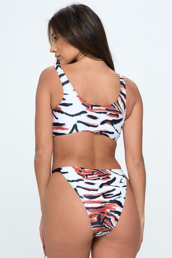 Brown Tiger Print Two Piece Bikini Swimsuit Swimwear