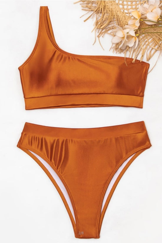 Load image into Gallery viewer, Satin One Shoulder Two Piece Bikini Set Swimwear
