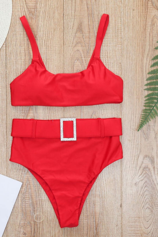 Load image into Gallery viewer, Red High Waisted Two Piece Bikini Set
