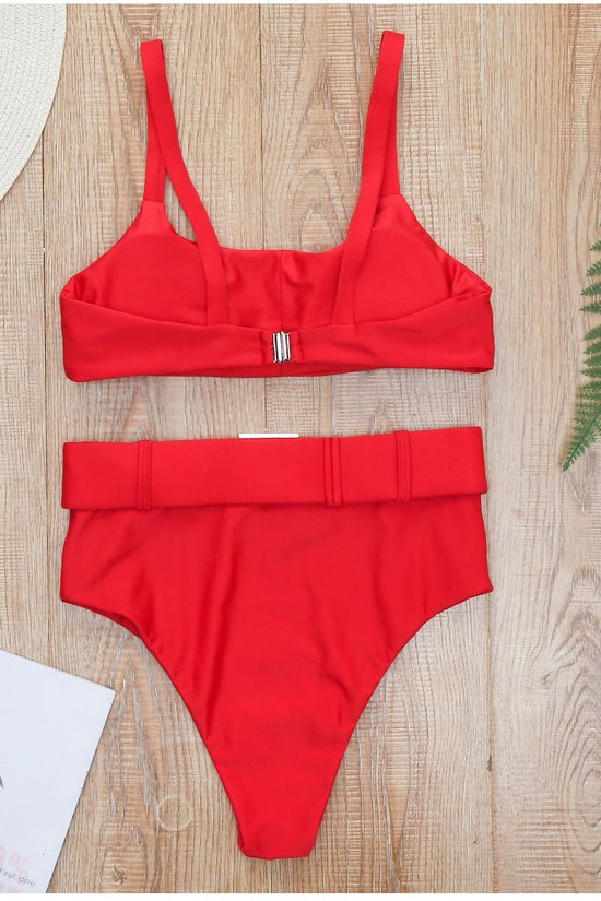 Load image into Gallery viewer, Red High Waisted Two Piece Bikini Set
