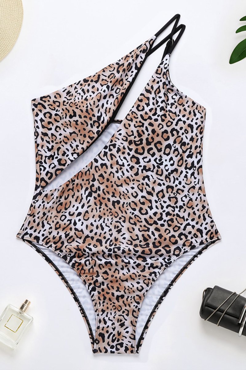 Cheetah Print One Shoulder One Piece Swimsuit