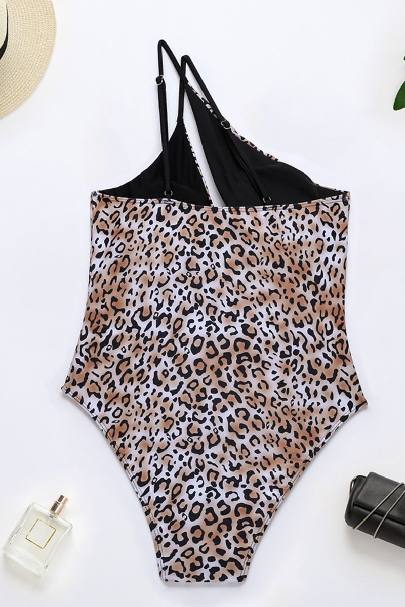 Cheetah Print One Shoulder One Piece Swimsuit