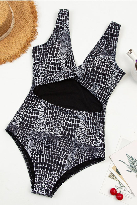 Black and White Print One Piece Swimsuit