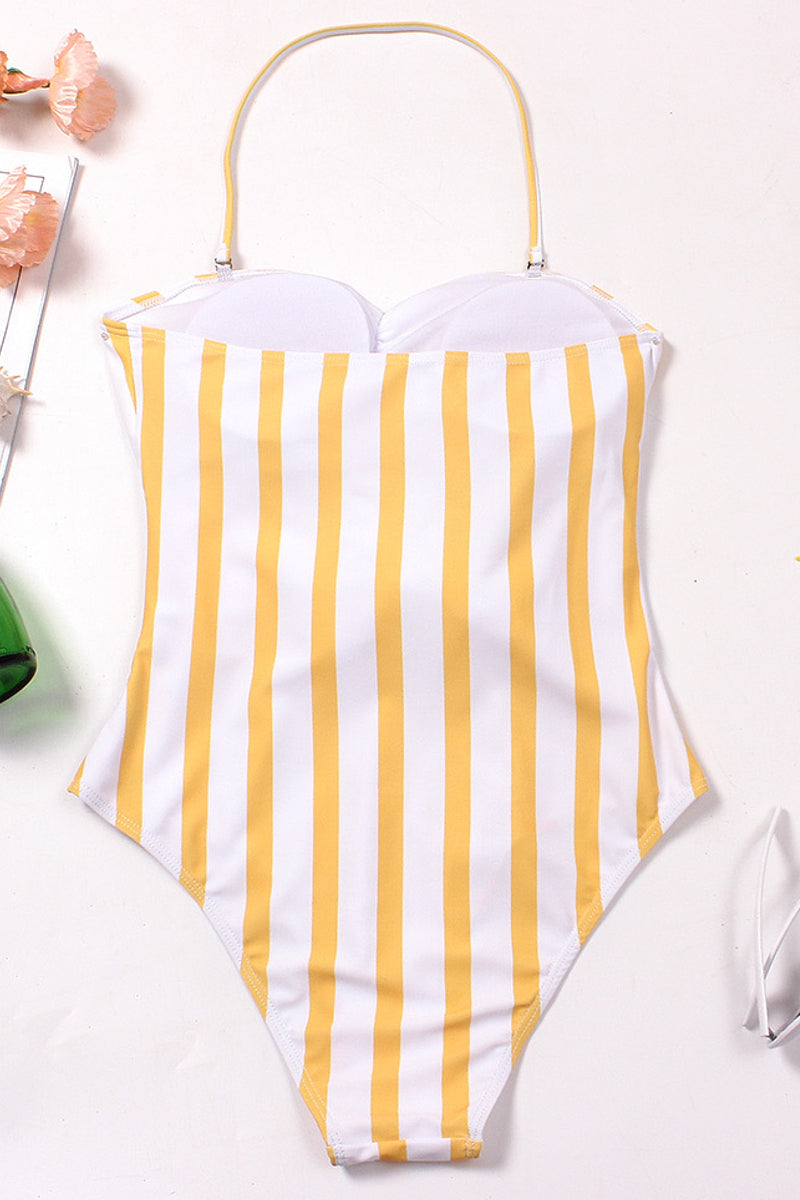 Stripped Halter Neck One Piece Swimsuit Swimwear