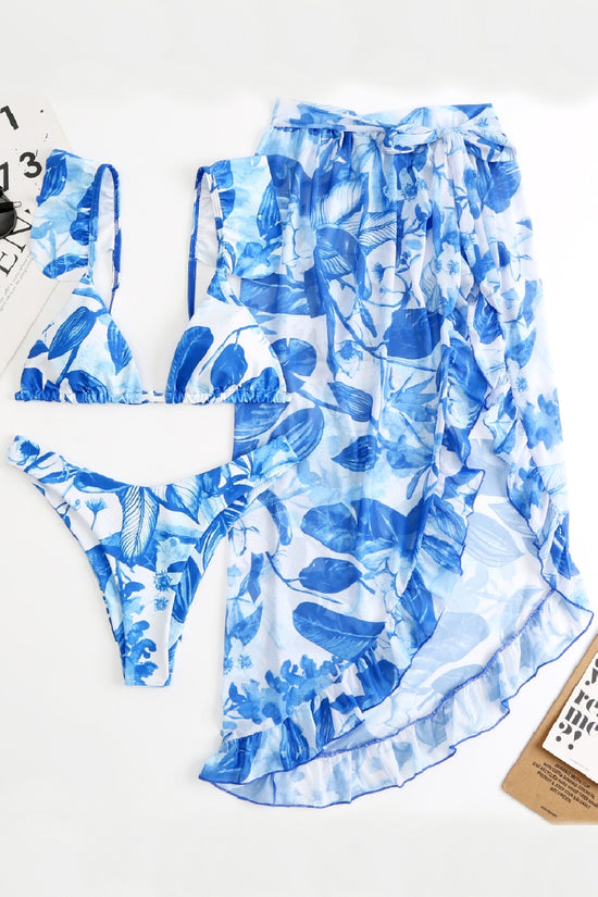 Floral Print Three Piece Bikini Coverup Swimsuit Swimwear Bathing Suit