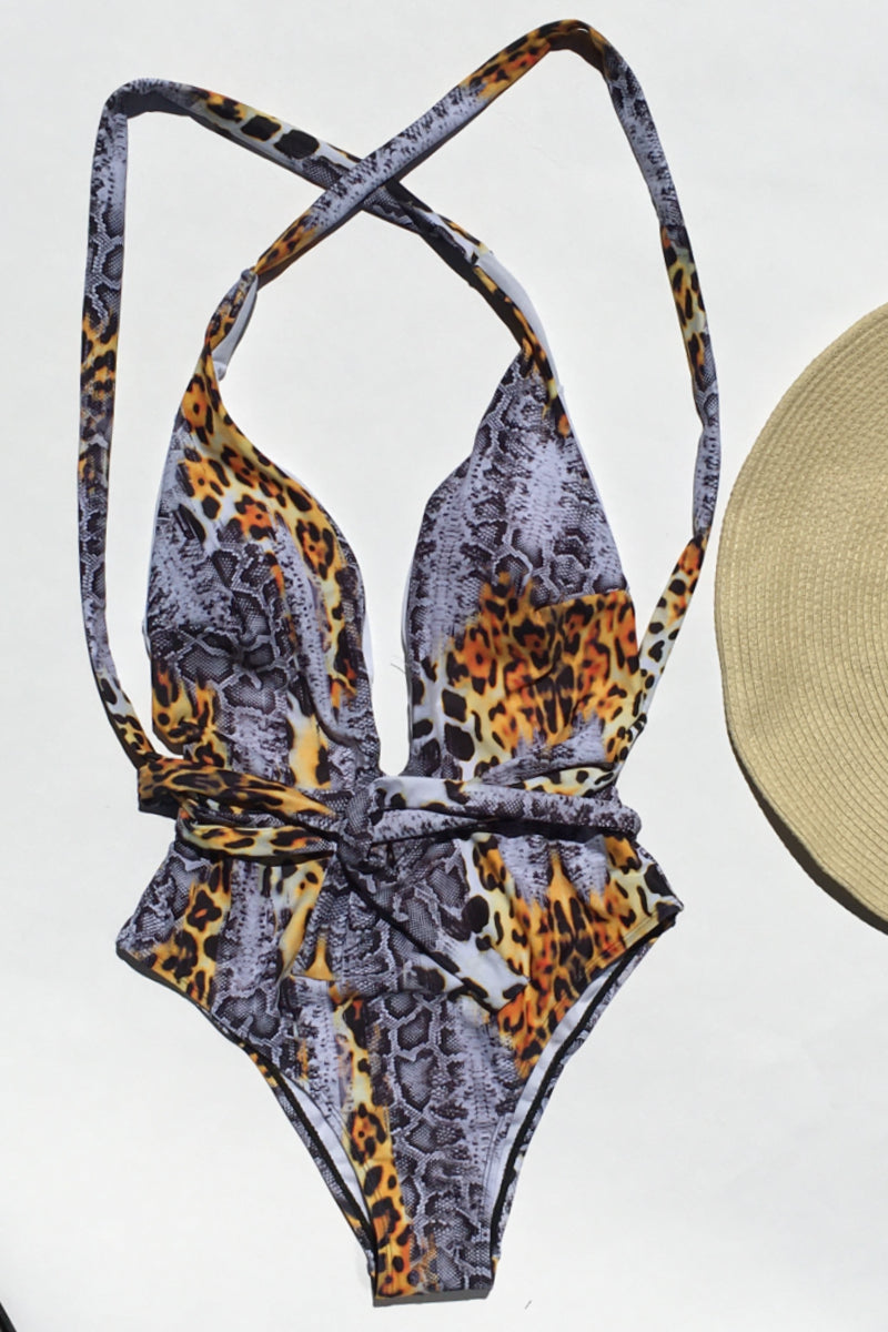 Load image into Gallery viewer, Cheetah and Python Print One Piece Swimsuit
