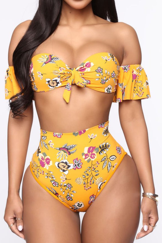 Floral Print Off Shoulder Bikini Set