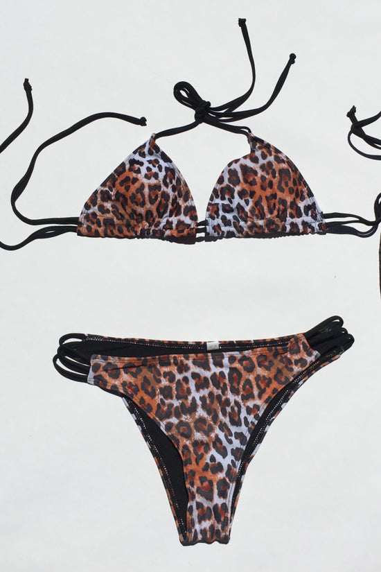 Load image into Gallery viewer, Leopard Print Two Piece Bikini Swimsuit with Straps
