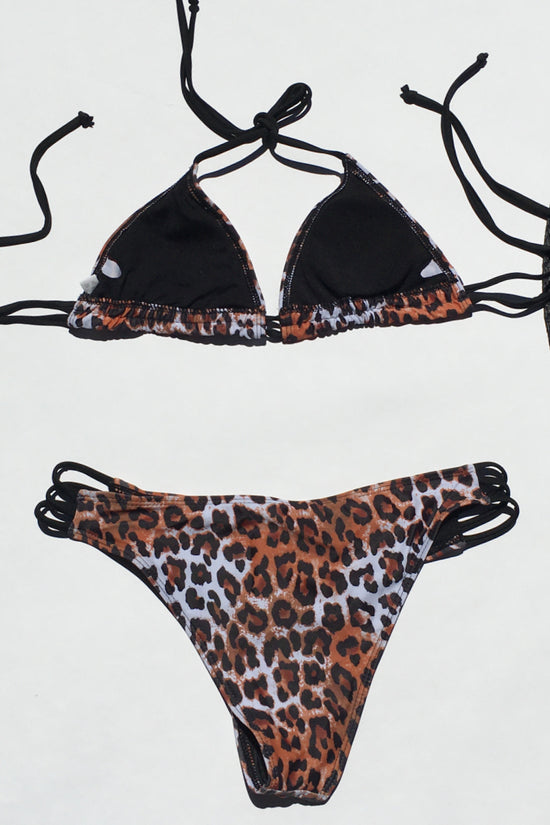 Leopard Print Two Piece Bikini Swimsuit with Straps