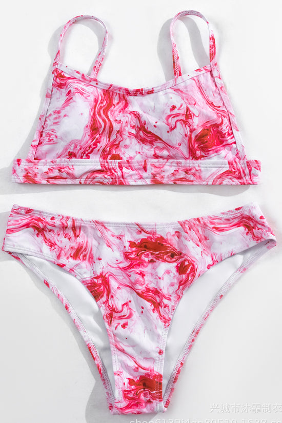 Pink Marble Print Two Piece Bikini Set