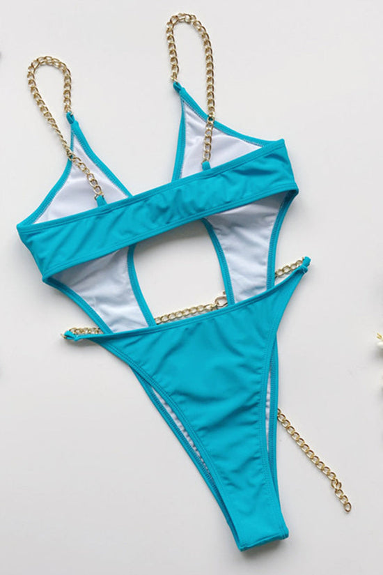 Cut Out One Piece Swimsuit with Chain Belt Swimwear
