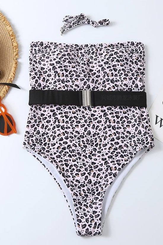Cheetah Print Belted One Piece Swimsuit