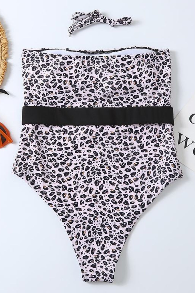 Cheetah Print Belted One Piece Swimsuit