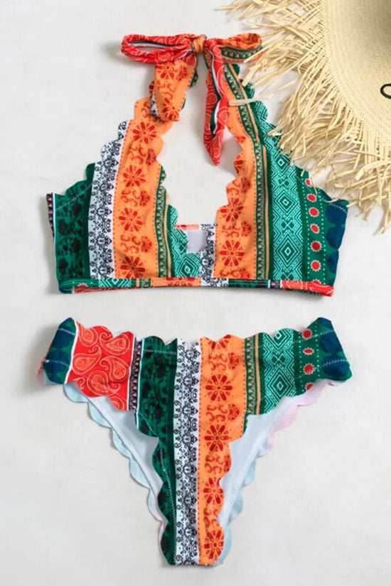 Ethnic Style Print Halter Two Piece Bikini Swimsuit Swimwear