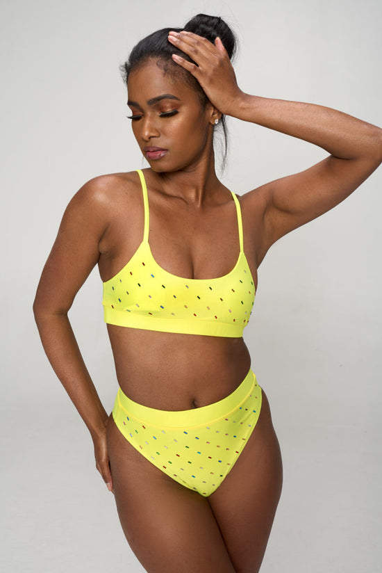 Studded Yellow High Waist Bikini Set