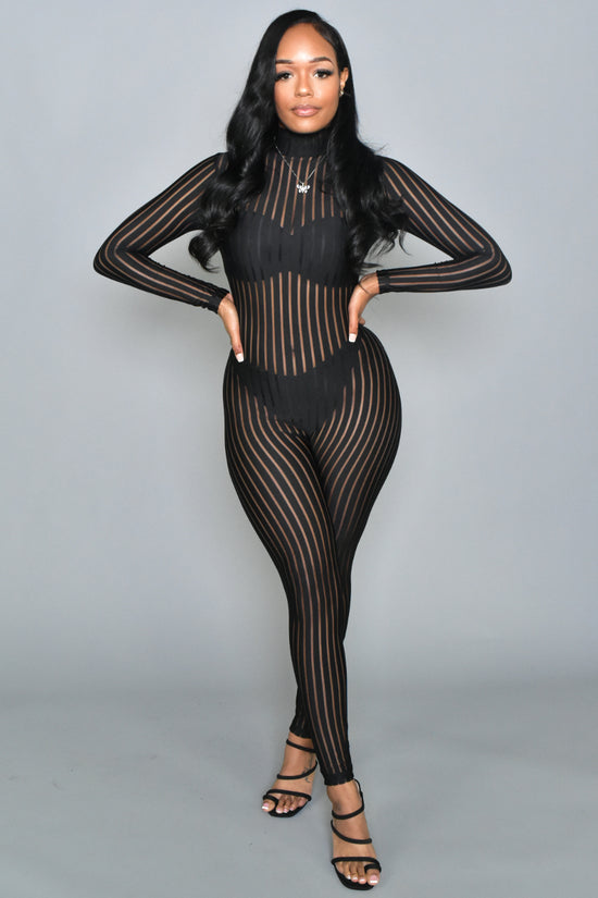 Load image into Gallery viewer, Stripe Sheer Jumpsuit
