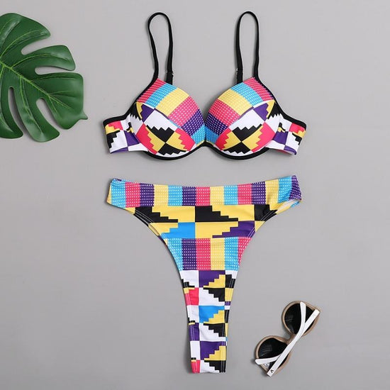 Multi Color Kente Print High Waisted Bikini