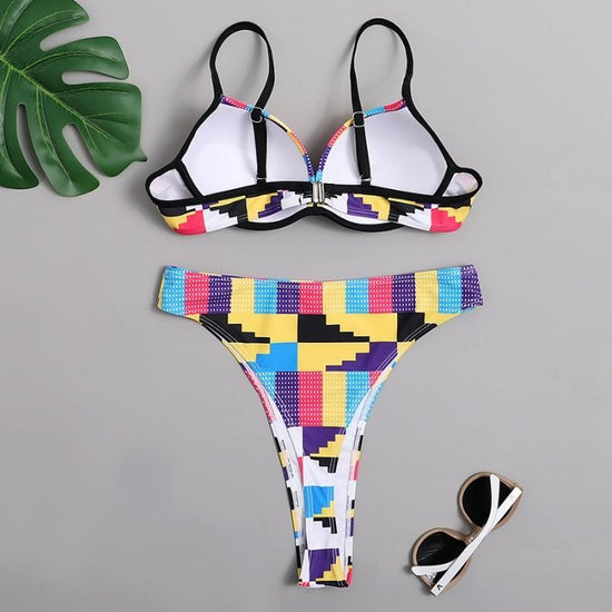 Multi Color Kente Print High Waisted Bikini