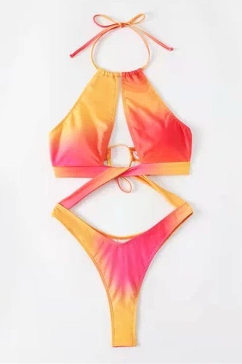 Load image into Gallery viewer, Multicolor Two Piece Set with Cover Skirt Swimwear
