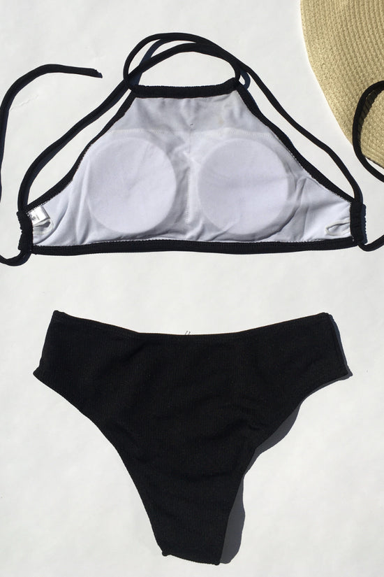 Ribbed Fabric Halter Neck Swimsuit