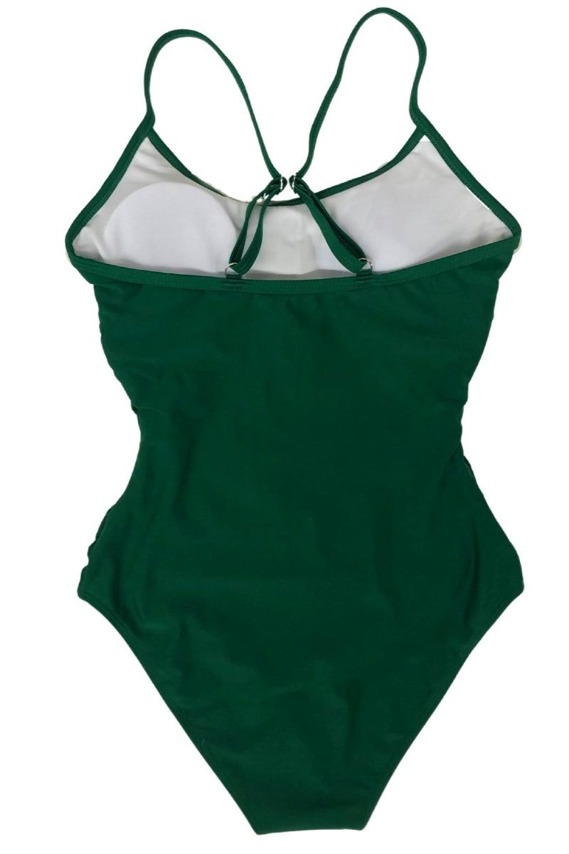 Green Ruched Ruffle One Piece Swimsuit Swimwear