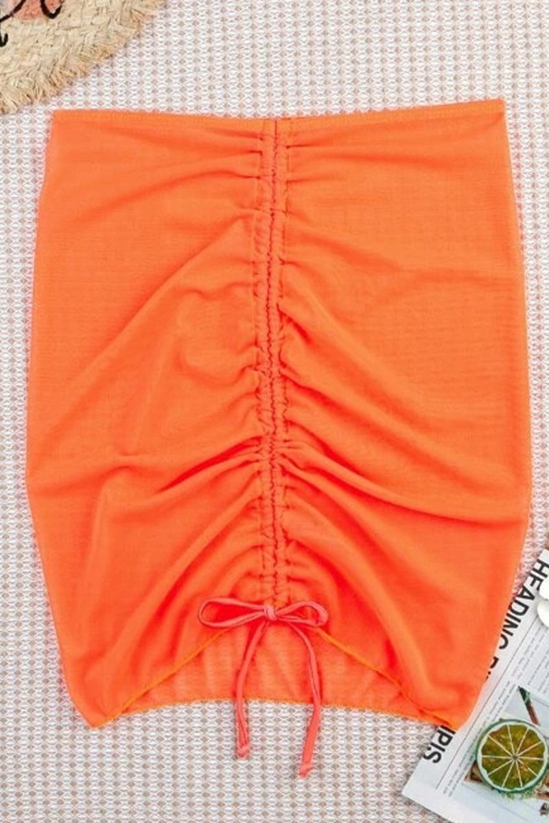Ruched Sheer Cover Skirt Swimsuit Swimwear