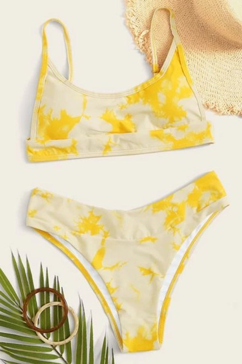 Yellow Tie Dye Print Two Piece Bikini Swimsuit Swimwear