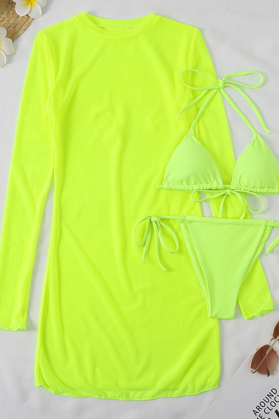 Load image into Gallery viewer, Three Piece Bikini Set with Long Cover Top
