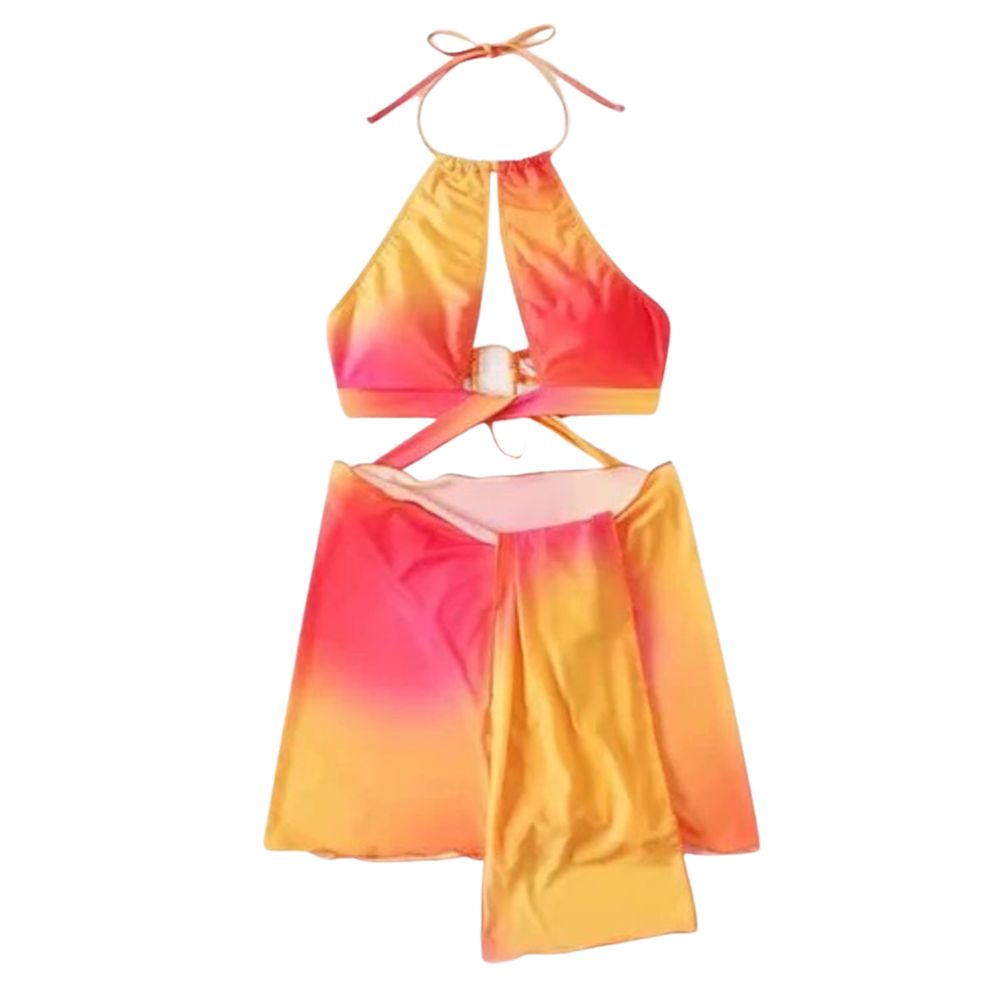 Multicolor Two Piece Set with Cover Skirt Swimwear