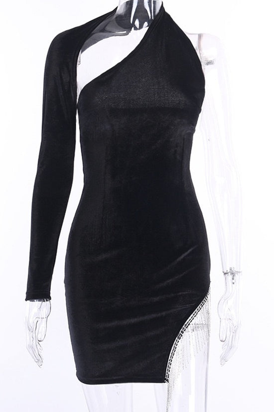 Load image into Gallery viewer, Velvet Mono Sleeve Mini Dress
