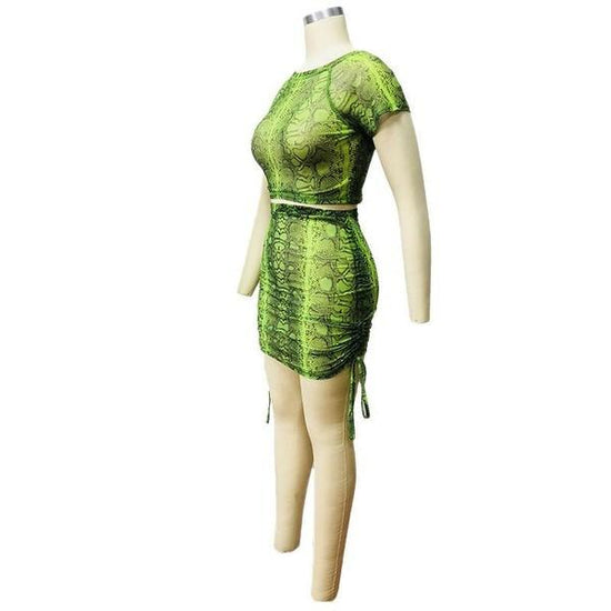 Green Animal Print Sheer Two Piece Cover Up Clothing