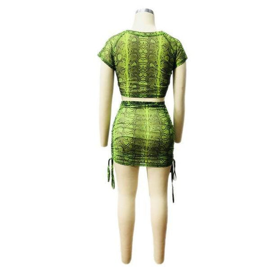 Green Animal Print Sheer Two Piece Cover Up Clothing