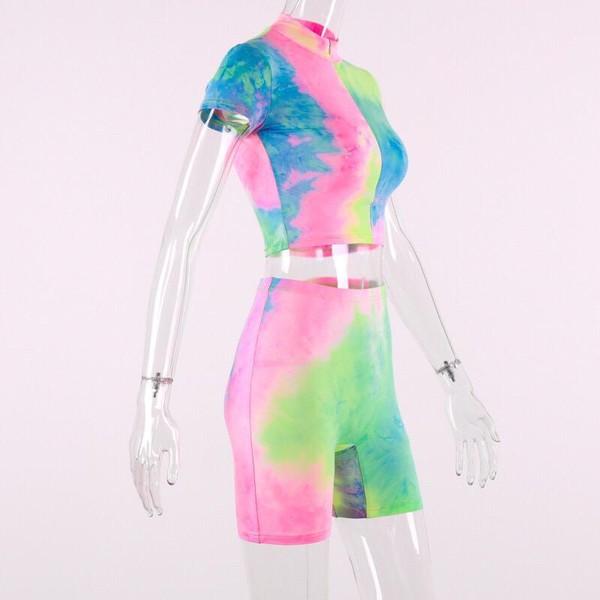 Load image into Gallery viewer, Wholesale Unicorn Tie And Dye Zip Biker Short Crop Top Women Clothing
