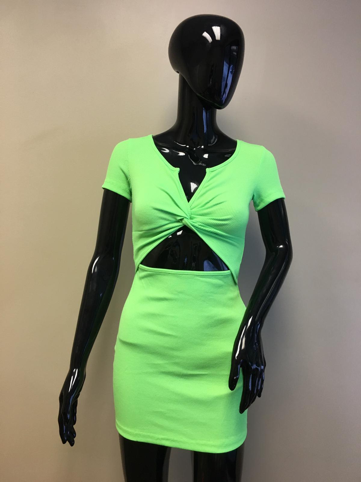 V-Neck Tie Up Dress Neon Green Clothing