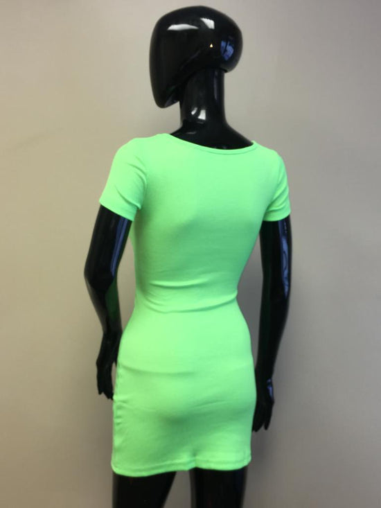 V-Neck Tie Up Dress Neon Green Clothing