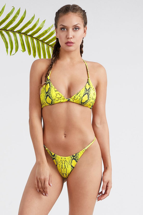 Hot Yellow Python Print Two Piece Bikini Set Swimwear