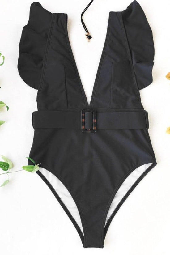 Load image into Gallery viewer, One Piece Ruffle Belted Swimsuit
