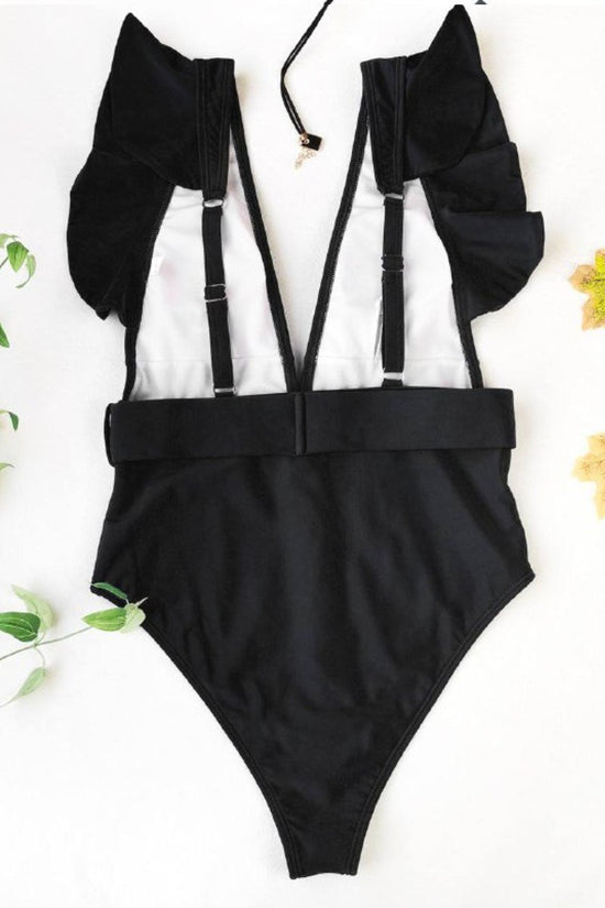 Load image into Gallery viewer, One Piece Ruffle Belted Swimsuit
