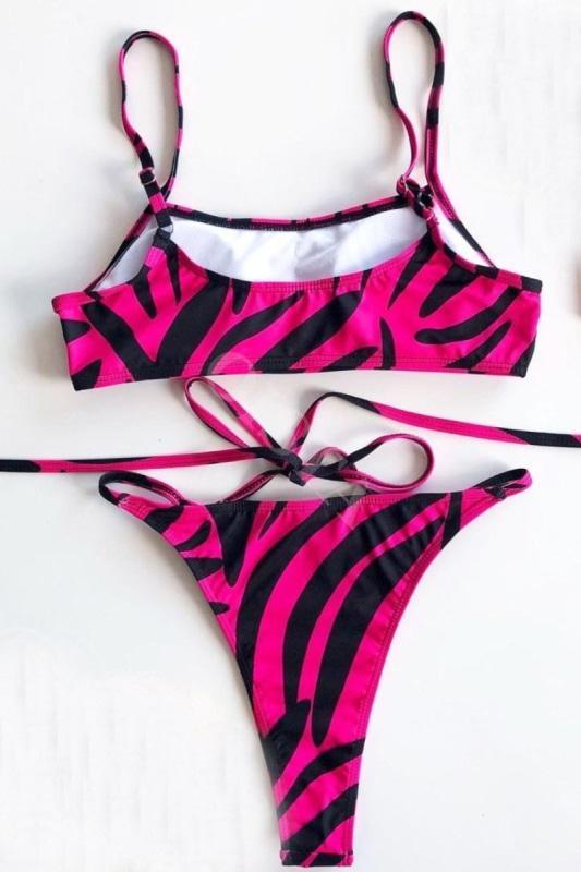 Pink Zebra Print Bikini With Strings Swimwear